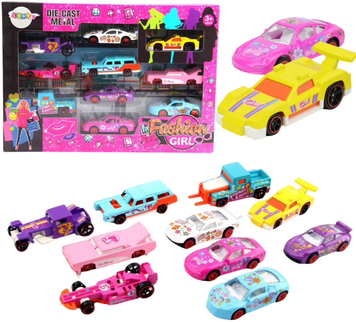 Zestaw autek LEAN Toys Resoraki dla dziewczynek 10 szt Różowe 24731 (5905991057819) - obraz 2