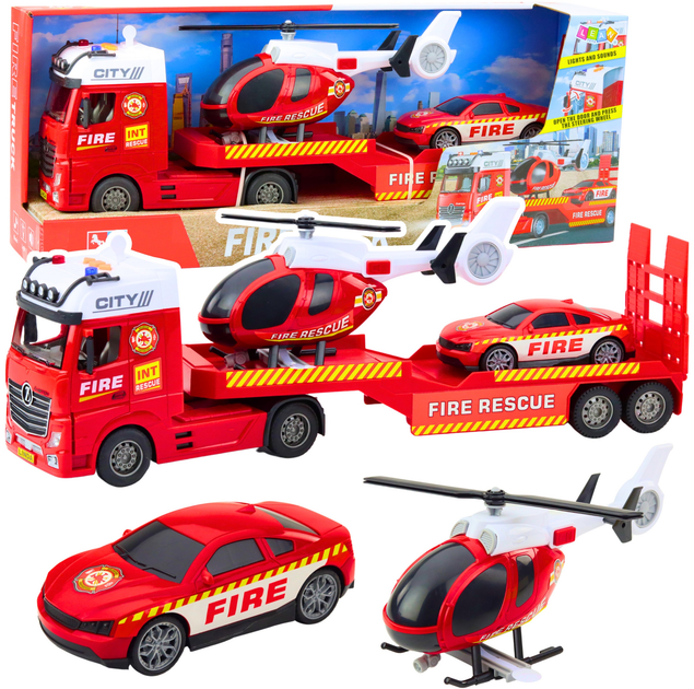 Zestaw strażacki LEAN Toys ze światłami i dźwiękami Ciężarówka + Helikopter + Samochód 22997 (5905991053460) - obraz 2