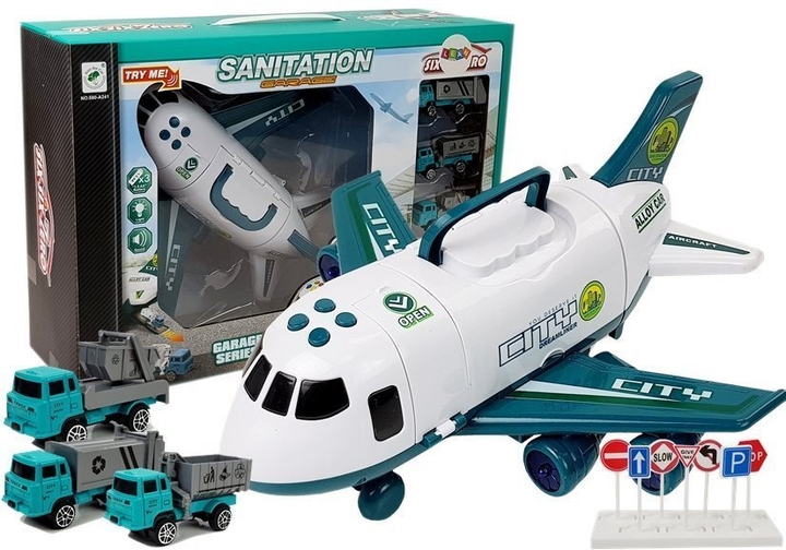 Zestaw zabawek LEAN Toys City Samolot rozkładany z autkami światłami i dźwiękami 1:64 Biały 7391 (5908275999041) - obraz 2