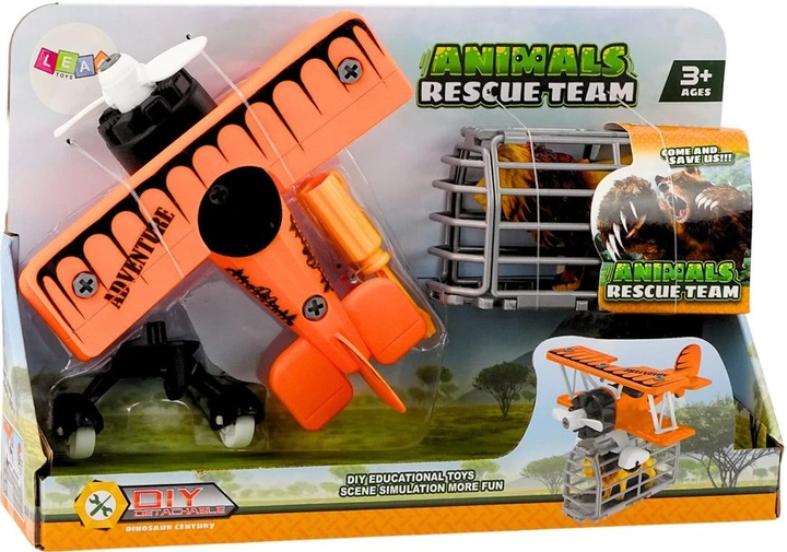 Zestaw zabawek LEAN Toys Samolot awionetka rozkręcany do transportu zwierząt z klatką lewem Pomarańczowy 18704 (5905991018186) - obraz 1