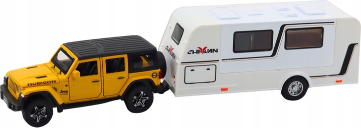 Zestaw zabawek LEAN Toys metalowy z napędem oraz ze światłami i dźwiękami Auto terenowe + Kamper 1:32 Żółty 24746 (5905991057963) - obraz 3
