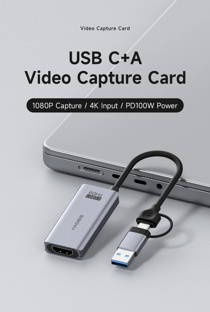 Внешняя карта видеозахвата Hagibis USB 3.0 з 100W PD | HDMI to USB/Type-C - изображение 4