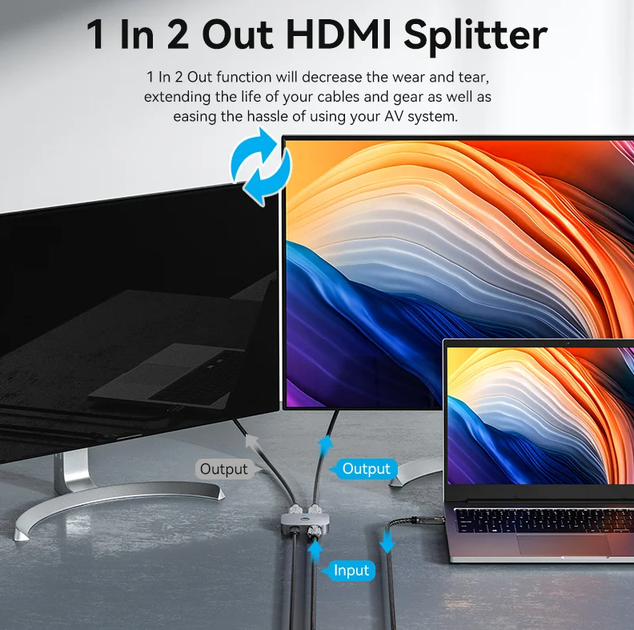 HDMI сплиттер Vention HDMI 2.1 с 60Hz 3D HDCP HDR Dolby 7.1 свич двунаправленный 2 in 1 out Grey (AKPH0) - изображение 3
