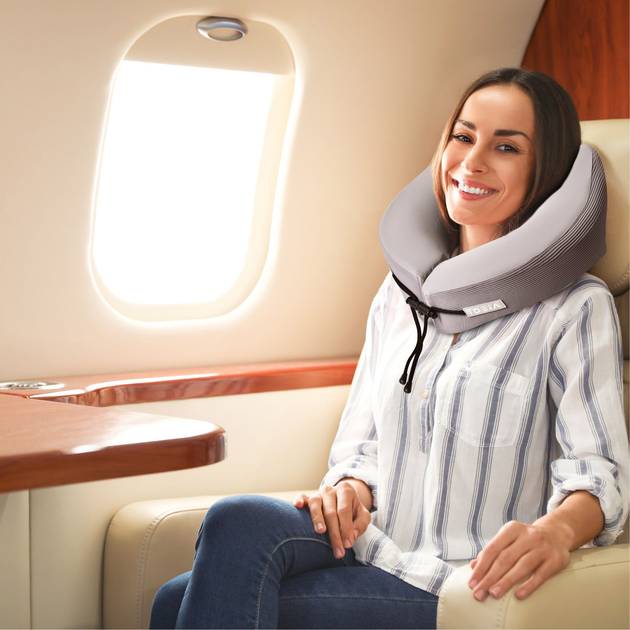 Подушка ортопедична рогалик дорожня IDEIA Travel 27х26х17 см з ефектом пам'яті та охолоджувальним трикотажем Сіра (4820227288731) - зображення 11