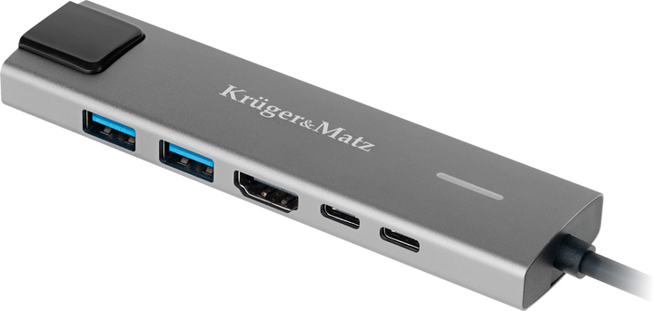 USB-hub Kruger&Matz USB-Type-C - HDMI/2x USB3.0/2x USB-C/RJ45 Grey (5901890040549) - obraz 2