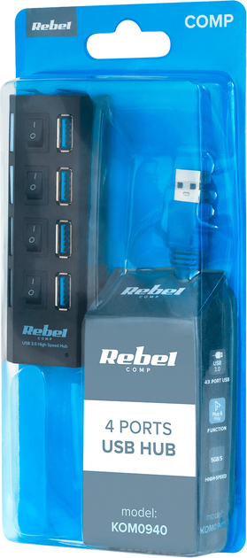 USB-хаб Rebel USB 3.0 4 ports Black (5901890029025) - зображення 4