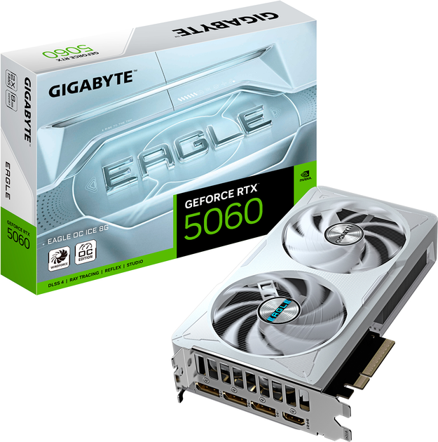 Відеокарта Gigabyte PCI-Ex GeForce RTX 5060 EAGLE OC ICE 8G 8GB GDDR7 (128bit) (2550/28000) (HDMI, 3 x DisplayPort) (GV-N5060EAGLEOC ICE-8GD) - зображення 10