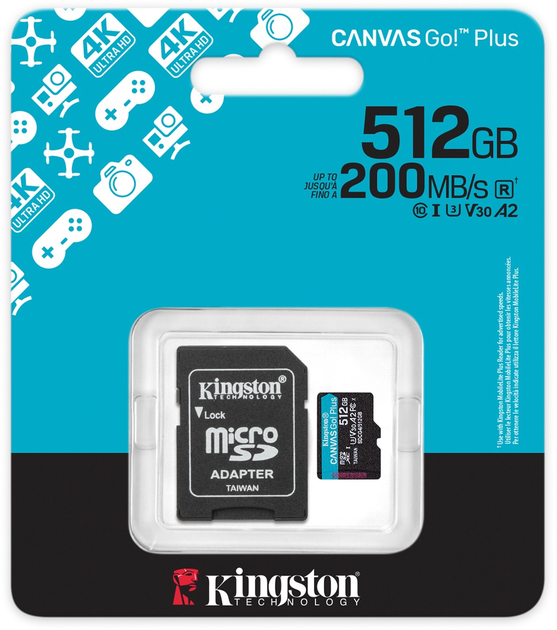 Karta pamięci Kingston microSDXC 512GB Canvas Go! Plus G4 Class 10 UHS-I U3 V30 A2 + adapter SD (SDCG4/512GB) - obraz 4