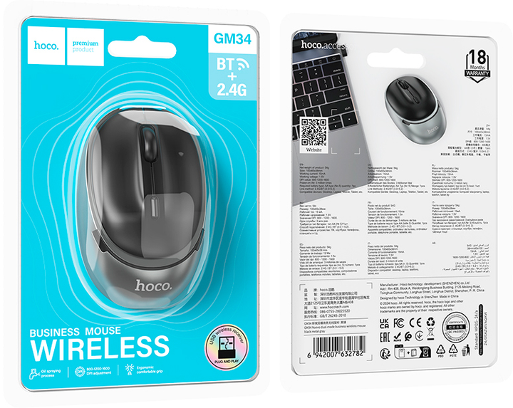 Миша Hoco GM34 Nuevo Dual-mode Business Wireless/Bluetooth Mouse Black Metal Gray (6942007632782) - зображення 5