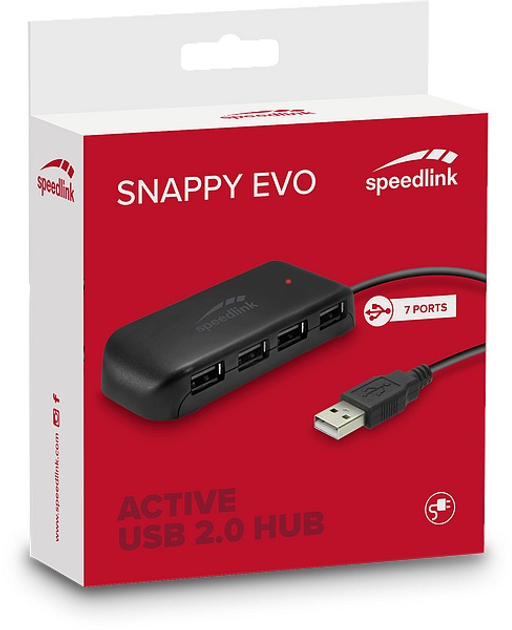 Koncentrator SPEEDLINK SNAPPY EVO USB Hub 7 port Active USB 2.0 Black (SL-140005-BK) - obraz 3