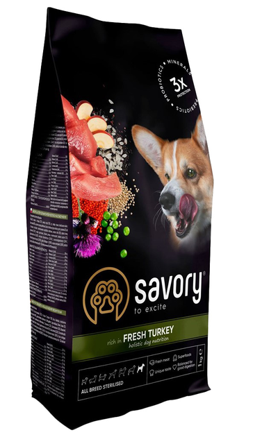 Sucha karma dla dorosłych psów sterylizowanych wszystkich ras Savory z indykiem 1 kg (4820232631492) - obraz 1