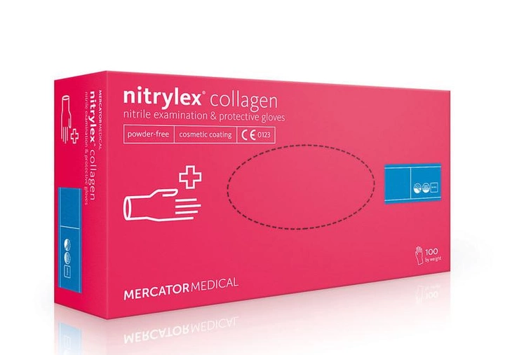 Рожеві одноразові рукавички нітрилові Nitrylex® PF Collagen з колагеном S - зображення 1