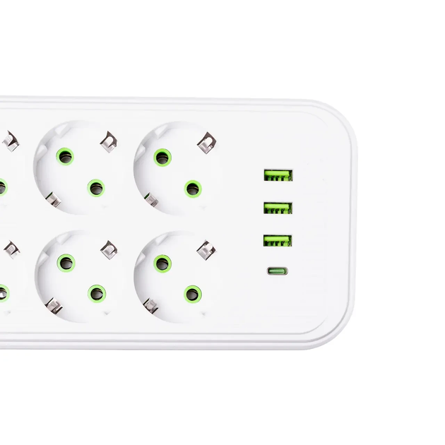 Мережевий фільтр подовжувач Yiwu F20U на 8 розеток з 3 USB 1 Type-C та кнопкою відключення 4.7 м Білий - зображення 2