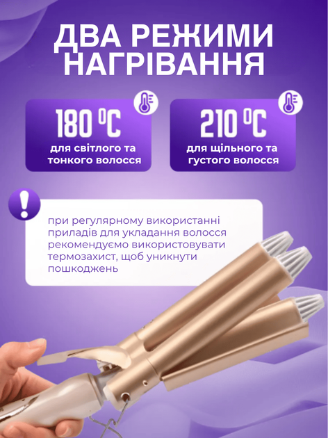 Плойка волна для локонов стайлер бигуди для завивки волос, 25 мм AND GTM Gee 3-в-1 быстрый нагрев керамика волны Бежевый - изображение 4