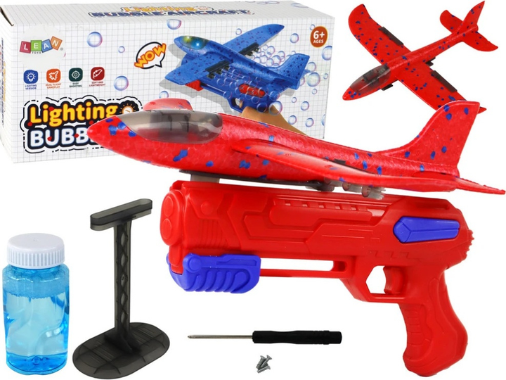 Maszynka do baniek mydlanych LEAN Toys Samolot-pistolet Czerwony 15984 (5905679075302) - obraz 2