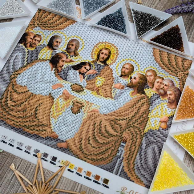 Набор для вышивания бисером Art-Millennium. N-0534 Тайная Вечеря (серебряно-золотая) 26х20 см - Фото 2 Набор для вышивания бисером Art-Millennium. N-0534 Тайная Вечеря (серебряно-золотая) 26х20 см - изображение 2
