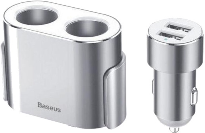 Rozgałęźnik zapalniczki Baseus High Efficiency One to Two Cigarette Lighter Silver (6953156296930) - obraz 3