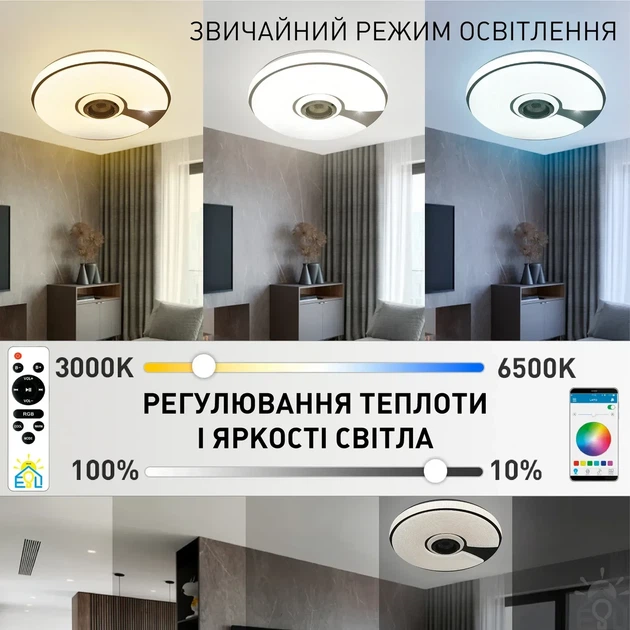 Смарт люстра музыкальная управляемая светодиодная SONG R RGB 60 Вт 380x70 мм Белая ESLLSE - изображение 3