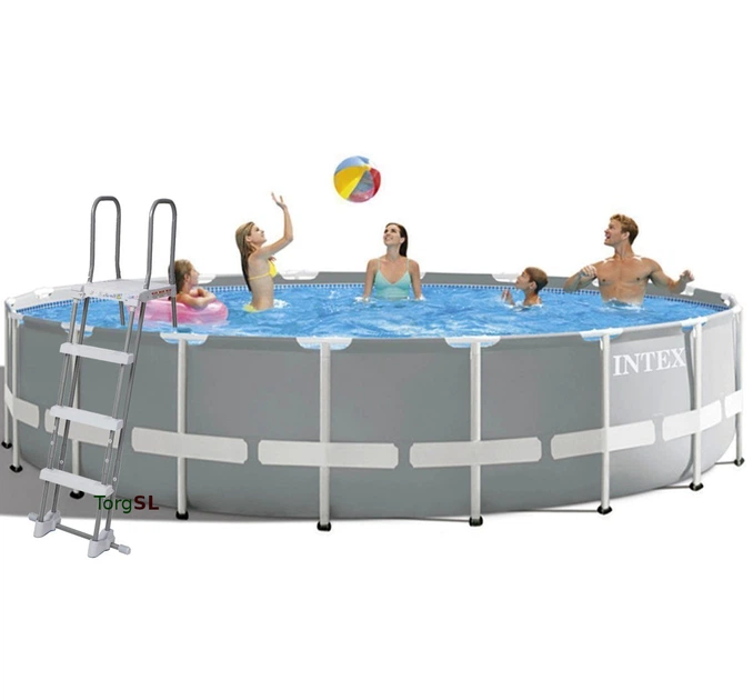 Бассейн каркасный Intex 26732 круглый из ПВХ 549 x 122 см с фильтр-насосом 5678 л в час подстилкой тентом и лестницей Серый (21-9-26732) - изображение 2