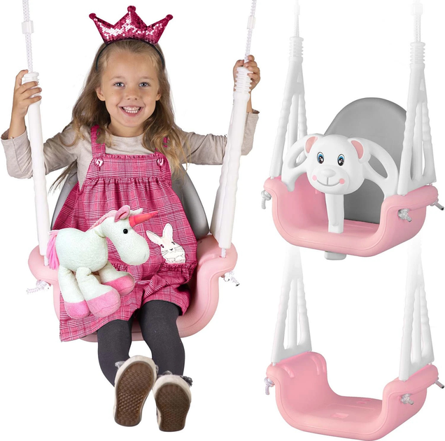 Huśtawka kubelkowa dziecięca Ricokids 3 w 1 Miś Różowa (5903890601539) - obraz 5