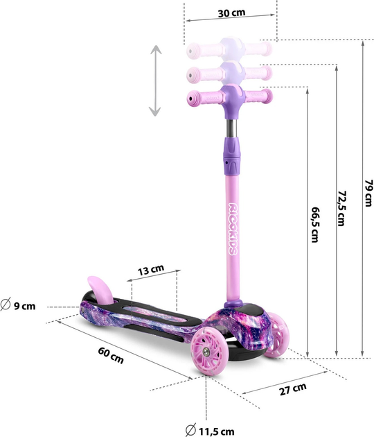 Самокат дитячий триколісний Ricokids Piko Рожево-фіолетовий (5903890610173) - зображення 8