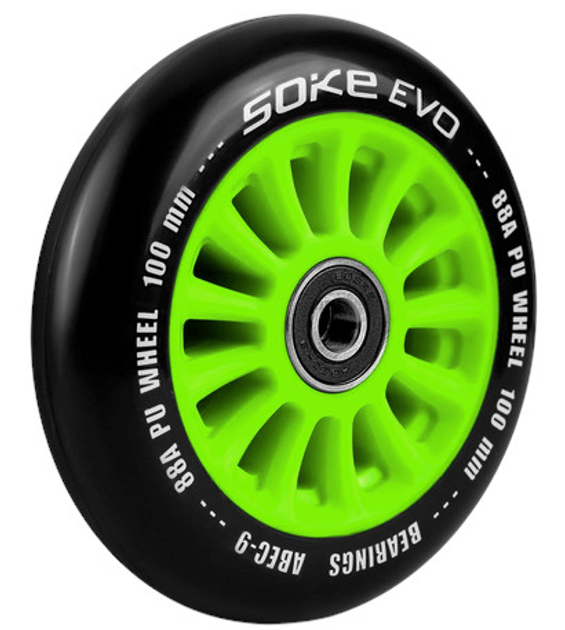 Kolka do hulajnogi Soke 100 mm zielone 2 szt. 803100 (5903890607753) - obraz 2