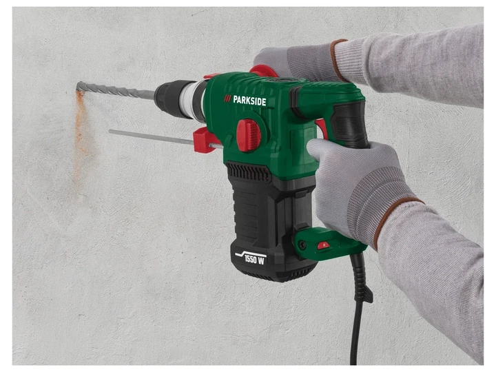 Перфоратор Parkside PBH 1550 C1 SDS-Plus ударная дрель 1550 Вт с долотом и набором сверл Германия - зображення 7