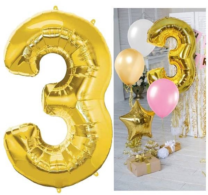 Повітряна кулька Springos цифра 3 фольга 40 см золото PS0028 (5907719445281) - зображення 1