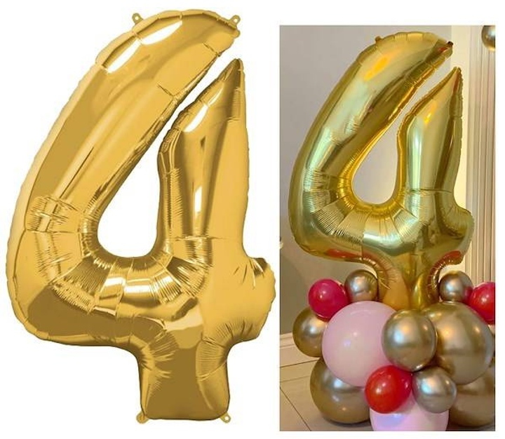 Balon Springos cyfra 4 foliowy 40 cm złoty PS0029 (5907719445298) - obraz 1