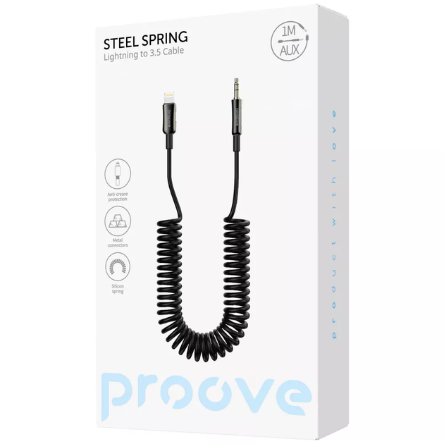 Кабель аудио Proove Steel Spring Lightning до 3.5 мм, 1 м, черный - изображение 2