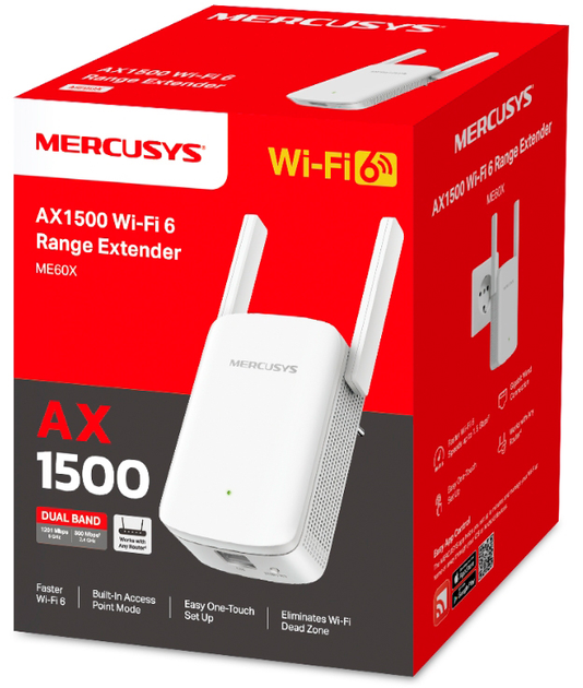 Repeater Mercusys ME60X WiFi6 / AX1500 / 1 Gb/s / MESH - obraz 3