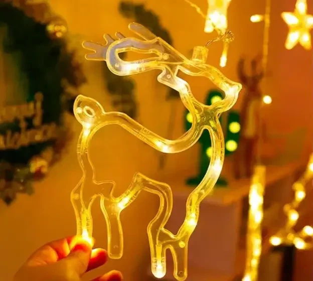 Гирлянда Штора с формами колокольчик, елка, олень 12 PCS light - Фото 3 Гирлянда Штора с формами колокольчик, елка, олень 12 PCS light - изображение 3