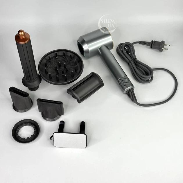 Фен-стайлер 6в1 для волос с 6 магнитными насадками Super Hair Dryer 1600Вт, компактный фен для сушки и укладки волос с 3 температурными режимами, 3 скоростями и холодным обдувом S50-D81-Gold - изображение 3