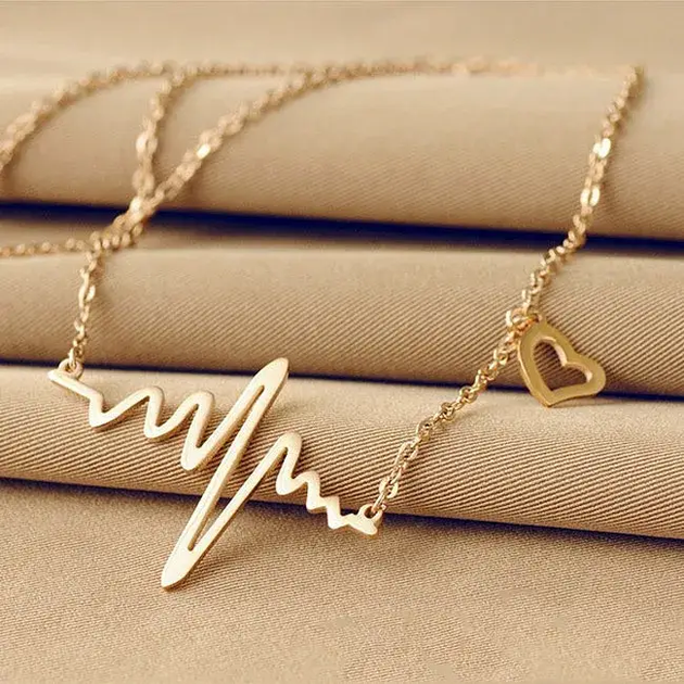 Кулон кардиограмма сердцебиение подвеска ритм сердце Love золотистое - Фото 1 Кулон кардиограмма сердцебиение подвеска ритм сердце Love золотистое - изображение 1