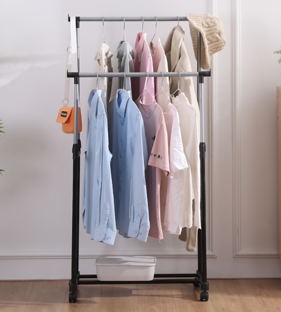 Вешалка для одежды Double Pole телескопическая напольная стойка передвижная на колесах - Фото 3 Вешалка для одежды Double Pole телескопическая напольная стойка передвижная на колесах - изображение 3