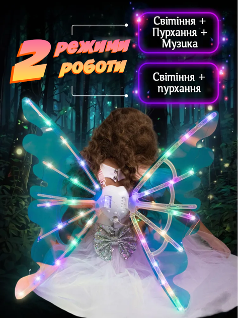 Детские крылья бабочки подарок для девочки феи светодиодные с функцией движения и музыка для костюма Новый год - Фото 4 Детские крылья бабочки подарок для девочки феи светодиодные с функцией движения и музыка для костюма Новый год - изображение 4