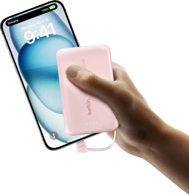 Powerbank Belkin BoostCharge 10000 mAh 20W Built-In USB-C PD Pink (BPB021HQPK) - obraz 8