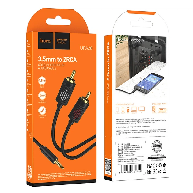 Аудіокабель HOCO UPA28 3.5 double lotus RCA audio cable Black (6942007607759) - Фото 2 Аудіокабель HOCO UPA28 3.5 double lotus RCA audio cable Black (6942007607759) - зображення 2