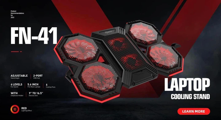 Подставка для ноутбука с охлаждением и подсветкой MARVO FN-41 CoolingPad с регулировкой угла наклона 2USB, 9-17.3" Black - изображение 6