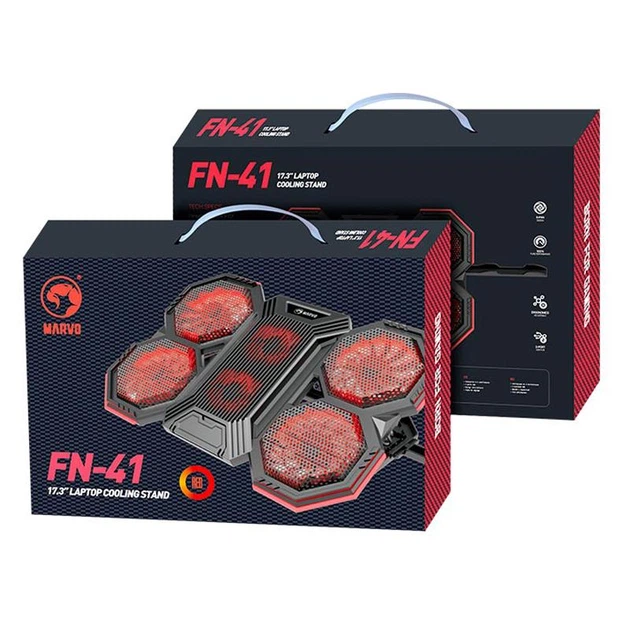 Подставка для ноутбука с охлаждением и подсветкой MARVO FN-41 CoolingPad с регулировкой угла наклона 2USB, 9-17.3" Black - изображение 11