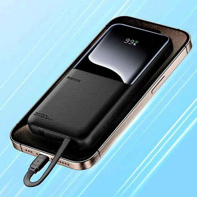 Павербанк Remax RPP-680 20000 mAh 22.5W USB/Type-C с быстрой зарядкой и встроенными кабелями Type-C/Lightning PD20W+QC22.5W Black - изображение 2