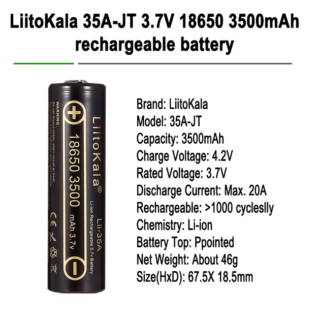 Акумулятор 18650, LiitoKala Lii-26A, 2600mAh - Фото 2 Акумулятор 18650, LiitoKala Lii-26A, 2600mAh - зображення 2