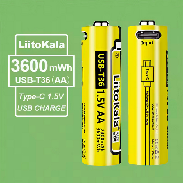 Аккумулятор AA LiitoKala USB-T36 1.5V, 2400 мАч - изображение 2