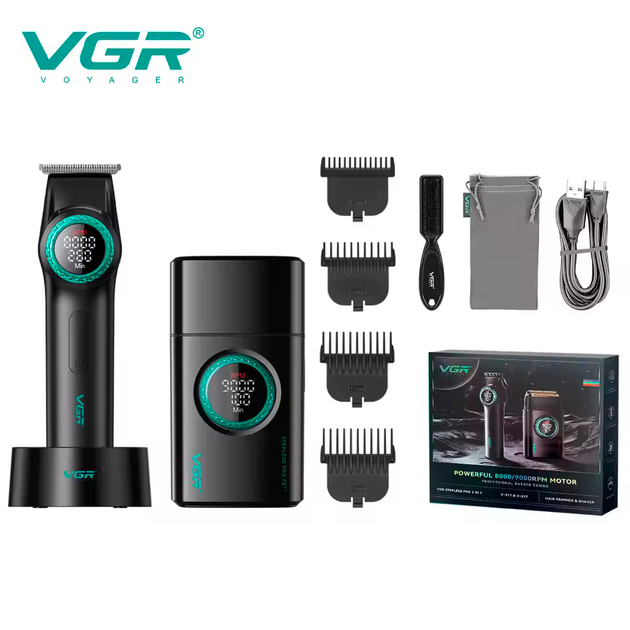 Набор VGR 2 в 1 V-977&V-377 BLACK, аккумуляторный триммер и шейвер - изображение 2
