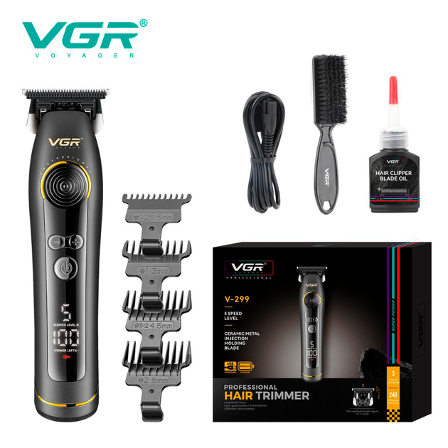 Триммер для стрижки VGR V-299 BLACK, 4 насадки, 9000RPM, 2000 mAh, 5 уровней скорости, LED дисплей - изображение 2