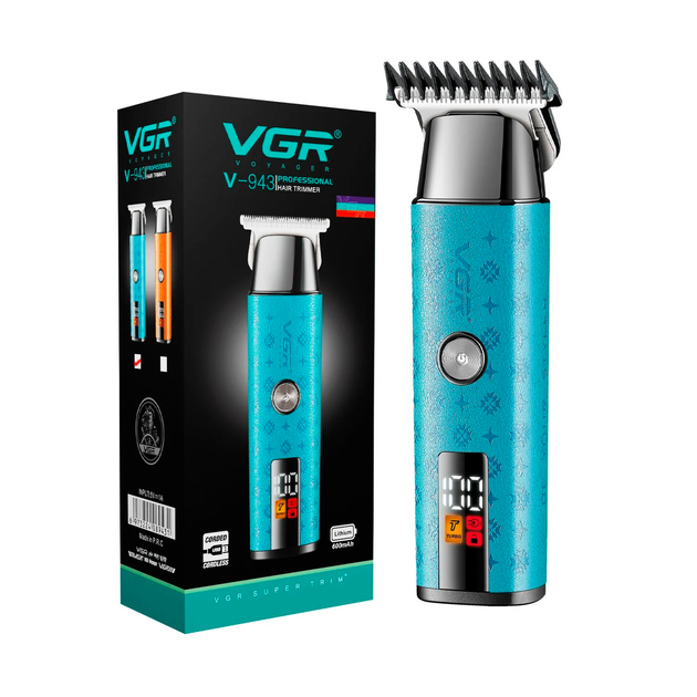 Триммер для стрижки аккумуляторный VGR V-943 BLUE, 3 насадки, LED дисплей - Фото 2 Триммер для стрижки аккумуляторный VGR V-943 BLUE, 3 насадки, LED дисплей - изображение 2