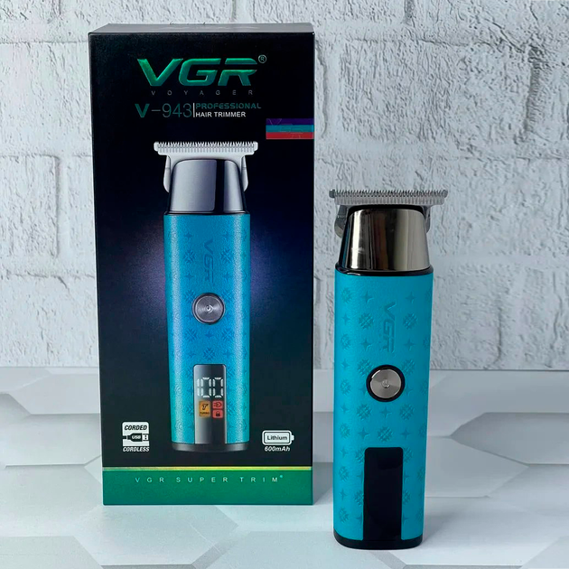 Триммер для стрижки аккумуляторный VGR V-943 BLUE, 3 насадки, LED дисплей - Фото 5 Триммер для стрижки аккумуляторный VGR V-943 BLUE, 3 насадки, LED дисплей - изображение 5