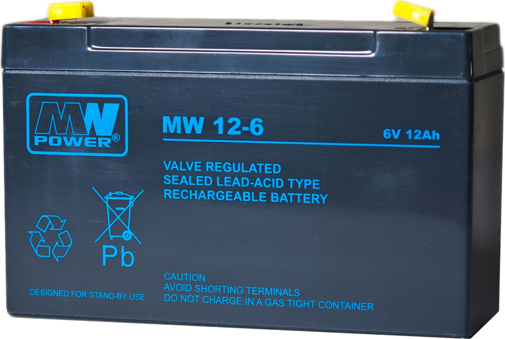 Akumulator MW Power VRLA AGM MW 12-6 6V 12Ah (5901885207179) - obraz 1