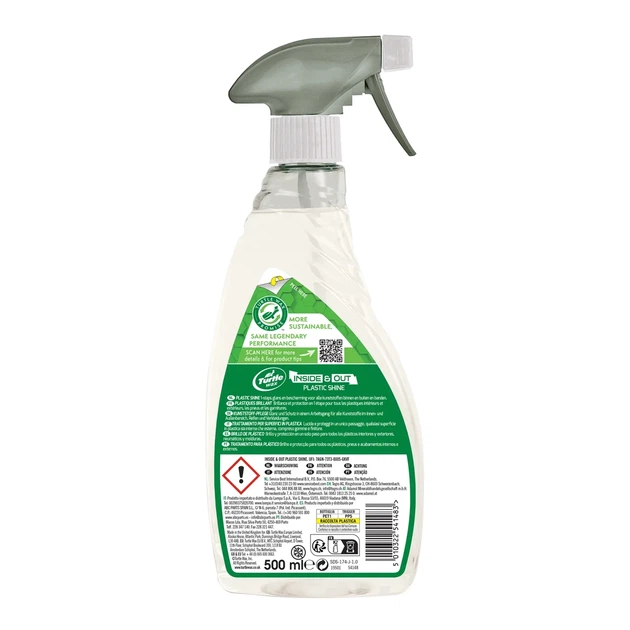 Зволожувач і захист пластику Turtle Wax Inside & Out Plastic 500 мл, догляд за салоном і екстер’єром авто, UV-захист і антистатик - зображення 2
