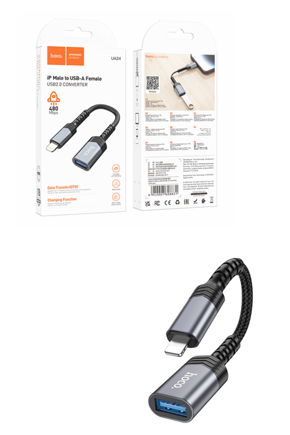 Мультиадаптер Hoco UA24, Lightning to USB 2.0, зарядка и передача данных, черный - Фото 7 Мультиадаптер Hoco UA24, Lightning to USB 2.0, зарядка и передача данных, черный - изображение 7